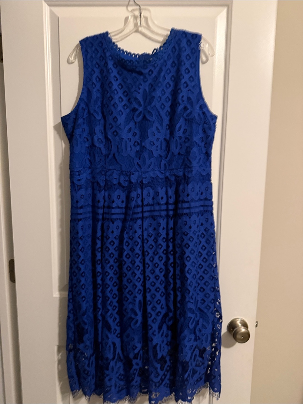 Vellsar Royal Blue Floral Lace Sleeveless Fit & Flare Dress Women’s